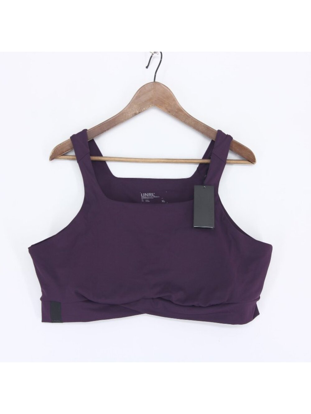 UNRL Performa Longline Sports Bra Womens XL Dark Plum Crossover Hem Square Neck